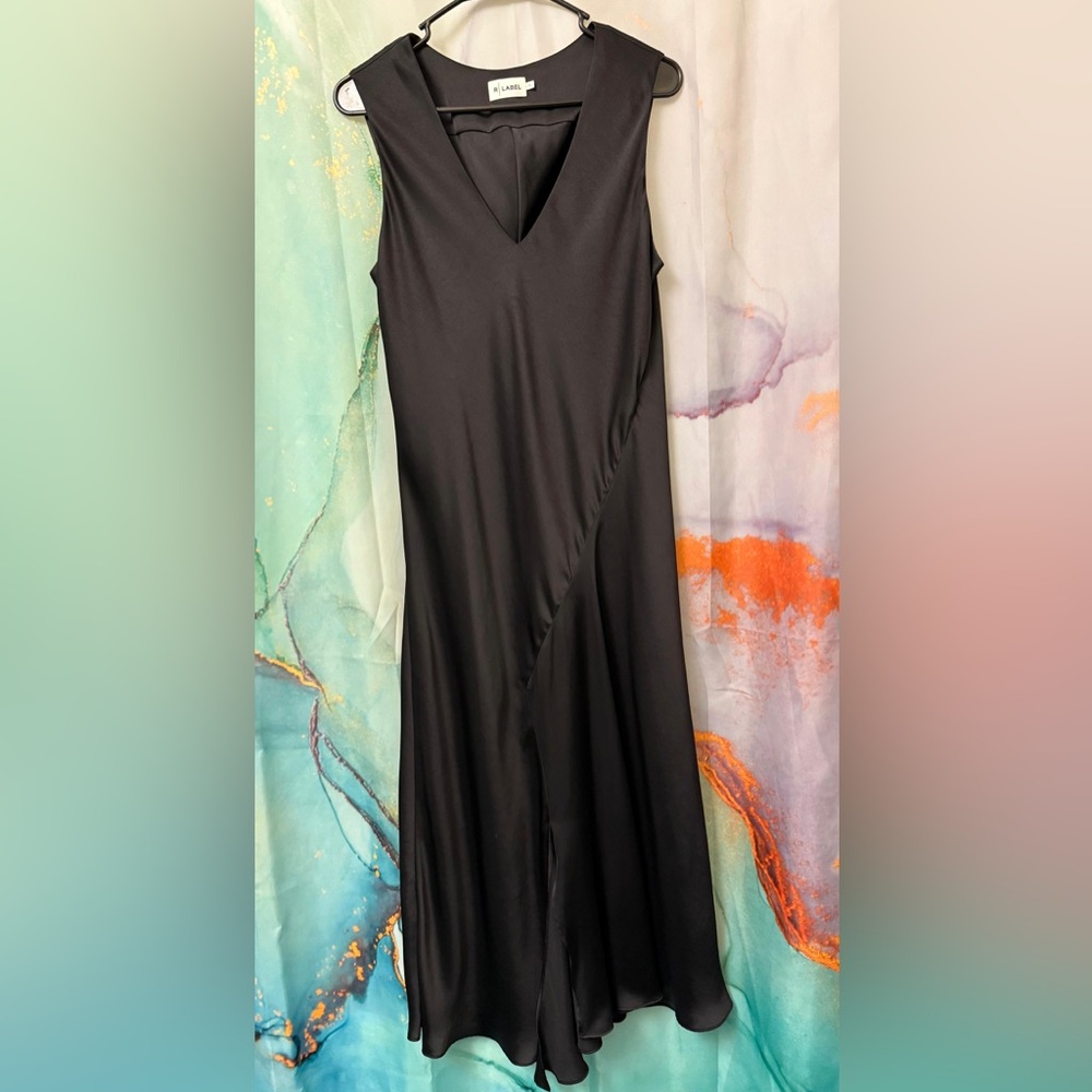 The Reset| R Label Satin Drape V Black Maxi Dress Size: M